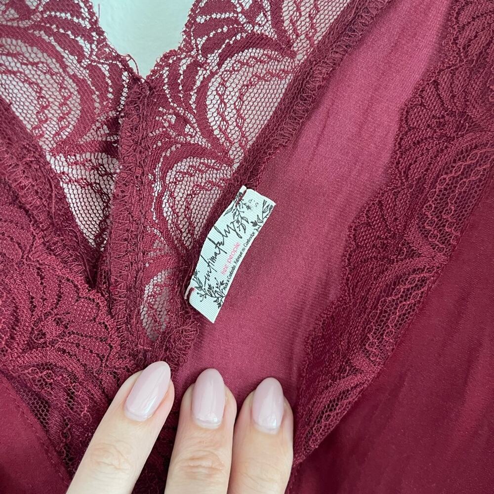 Free People - NWOT Elegant Lace Trim Burgundy Bodysuit - Picture 5 of 8